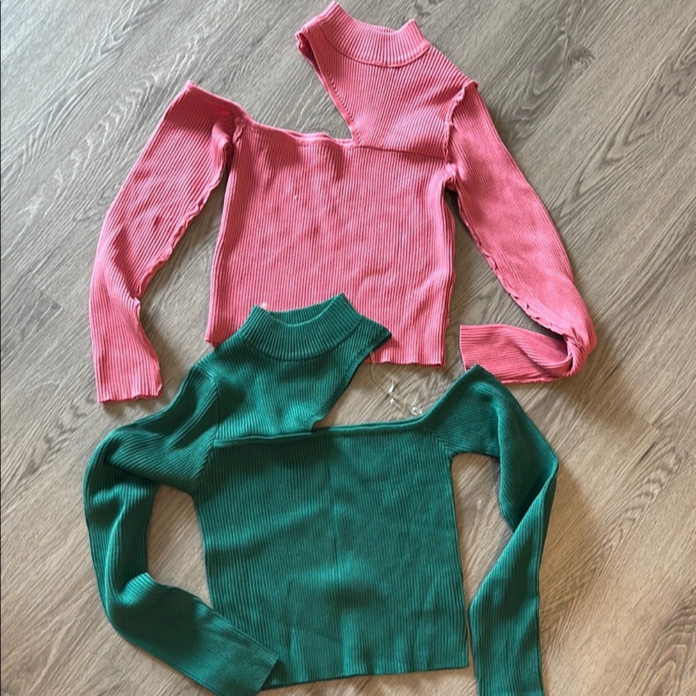 Pink and Green Women's fine gauge tops
